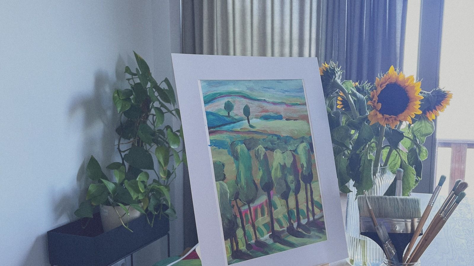 Schilderij met zonnebloemen